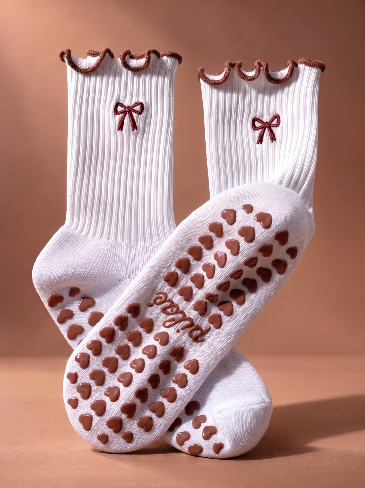Paire de chaussettes de Pilates Pilaé Chocolat avec picots en cœur bruns